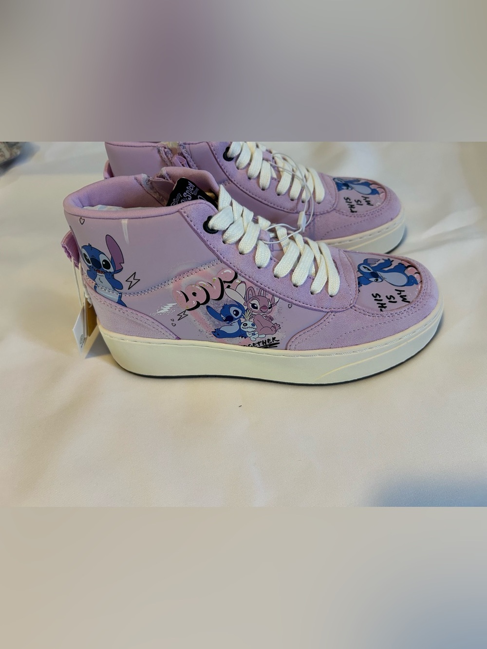 Zara Lilac High-Top Kids Sneakers with Stitch Graphics